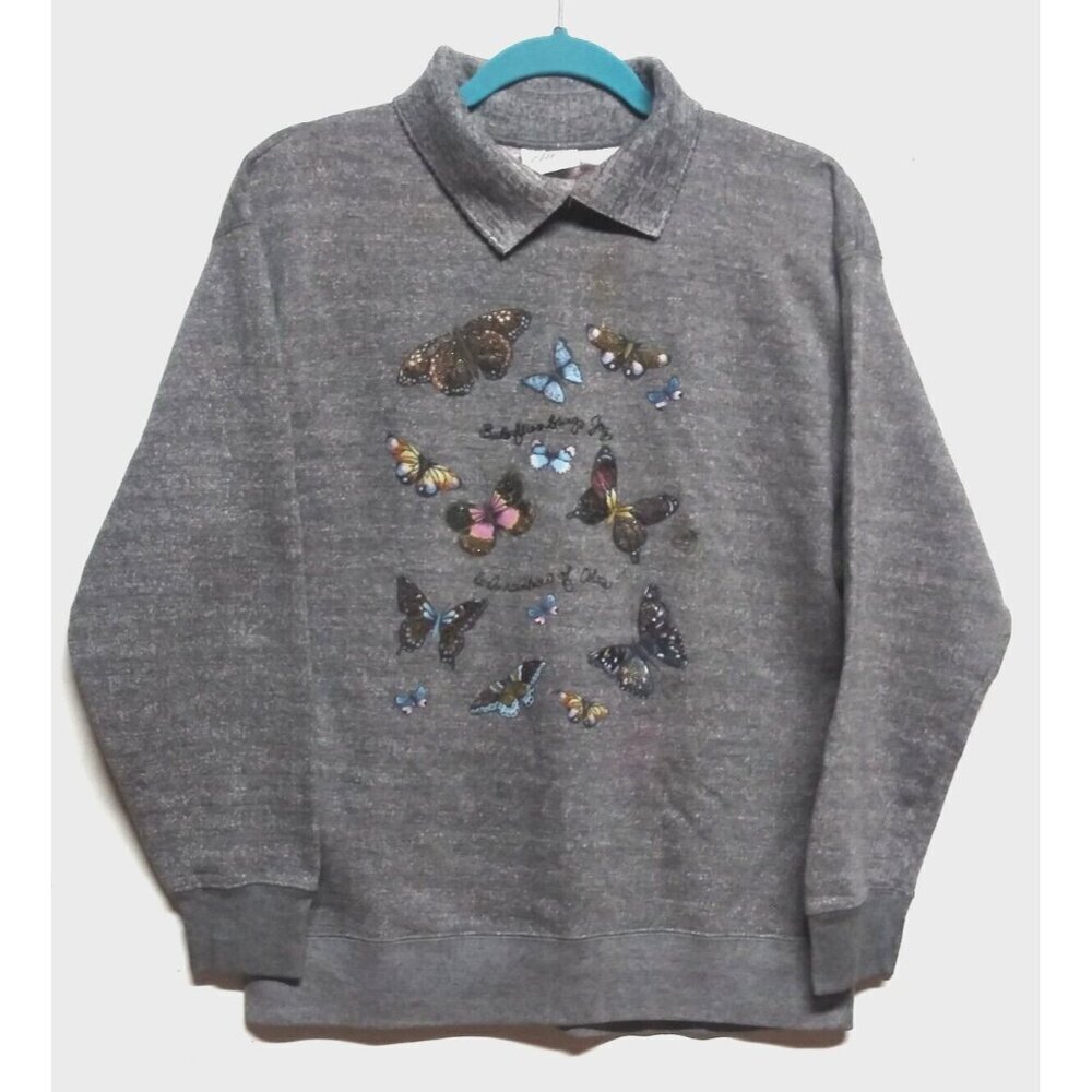 VTG Sweatshirt pullover sweater Sz M/L gray butterflies butterfly graphic THICK